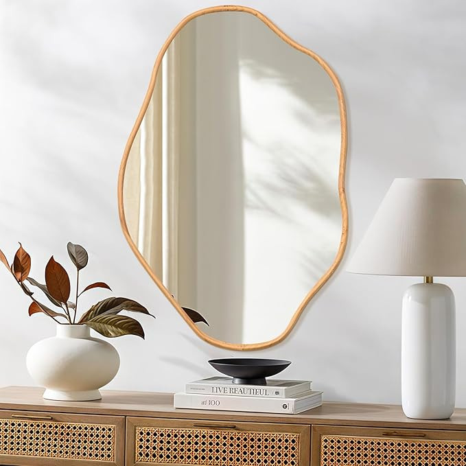 ULIKE Irregular Wall Mirror, 24x36 Inch Asymmetrical Wall Mirror with Solid Wood Frame, Mid-Centu... | Amazon (US)
