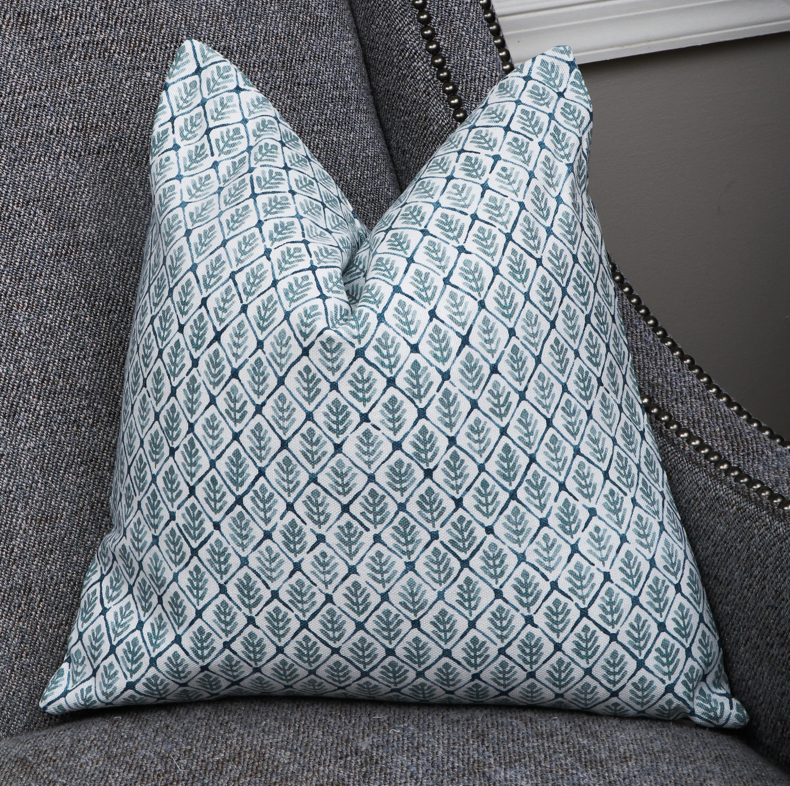 Aqua / Teal Pillow Cover, Leaves Trellis, Pillow Cover 20x20 18X18 22X22, Designer Fabric by Kend... | Etsy (US)