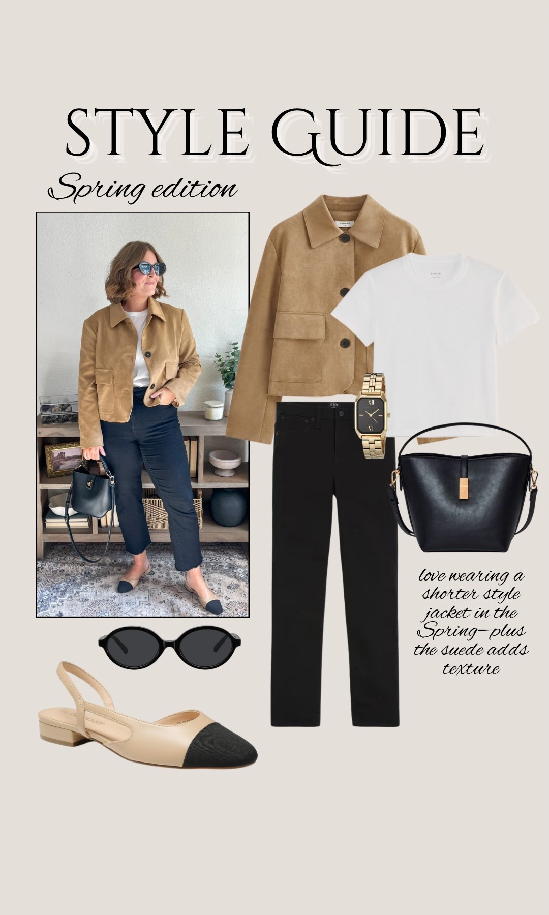 STYLE GUIDE// Spring edition—I love a shorter style jacket for Spring. Style tip: a suede style jacket adds texture & interest to a simple outfit. 

#LTKShoeCrush #LTKMidsize #LTKSeasonal