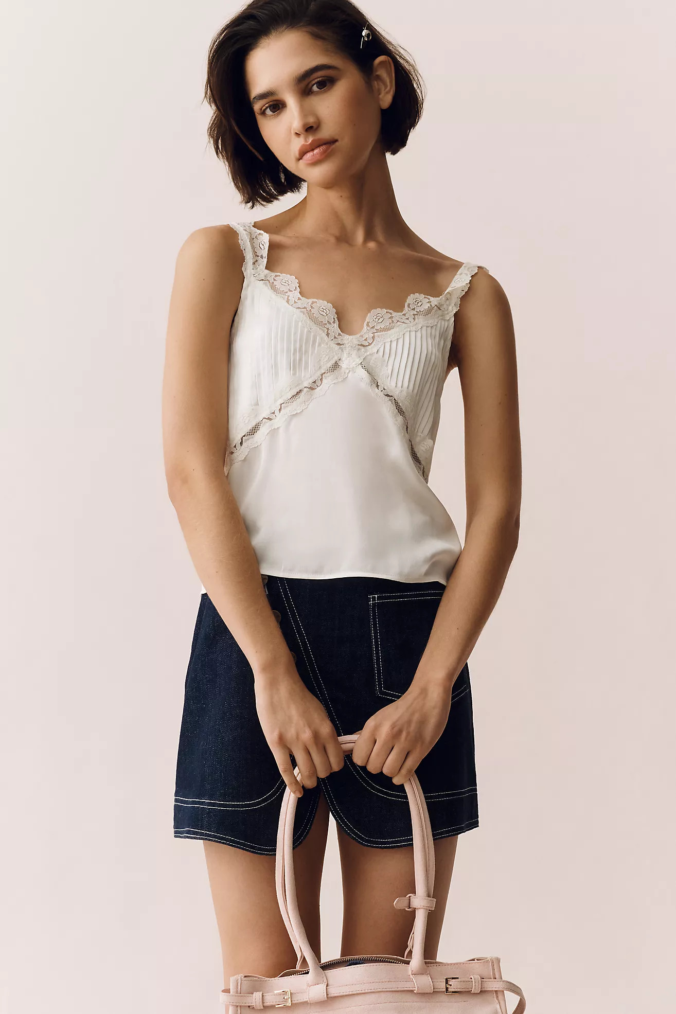 By Anthropologie Silky Lace-Trim Tank | Anthropologie (US)
