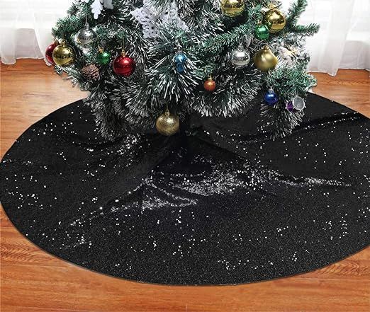 SquarePie Christmas Tree Skirt Sequin Glitter Halloween Decoration 50-Inch Black | Amazon (US)