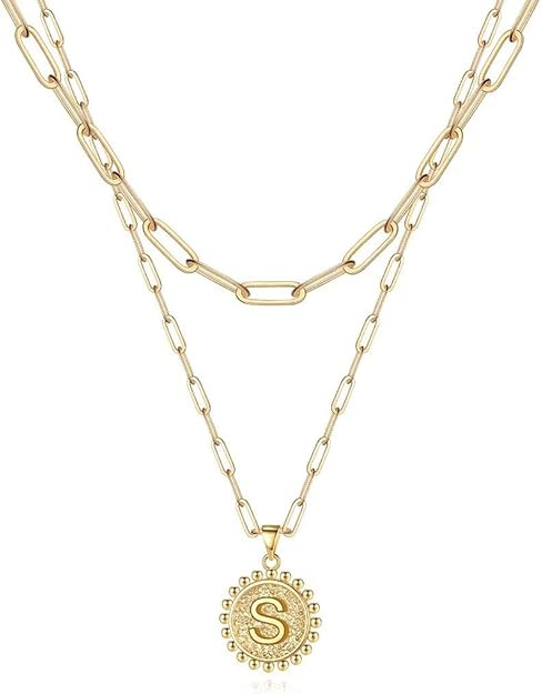 Ursteel Layered Initial Necklaces for Women, 14K-Gold-Plated Dainty Layering Paperclip Chain Neck... | Amazon (US)