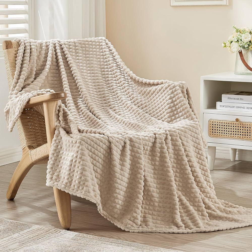 EMME Soft Fleece Beige Throw Blanket for Couch Luxury Flannel for Bed Sofa Chair, Plush, Warm and... | Amazon (US)