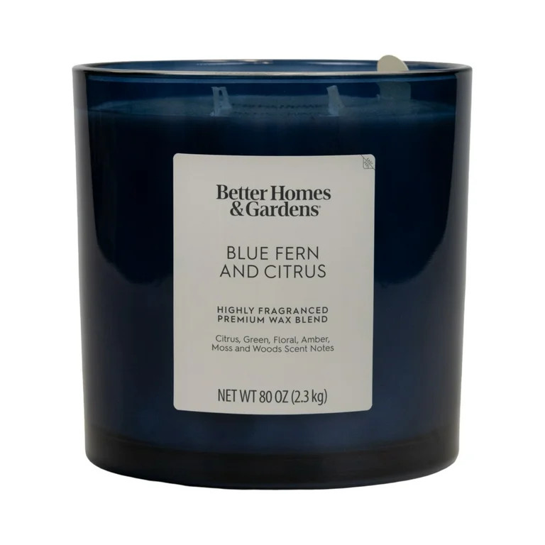 Better Homes & Gardens Blue Fern & Citrus Scented 4-Wick Large Oversized Jar Candle 80oz. | Walmart (US)