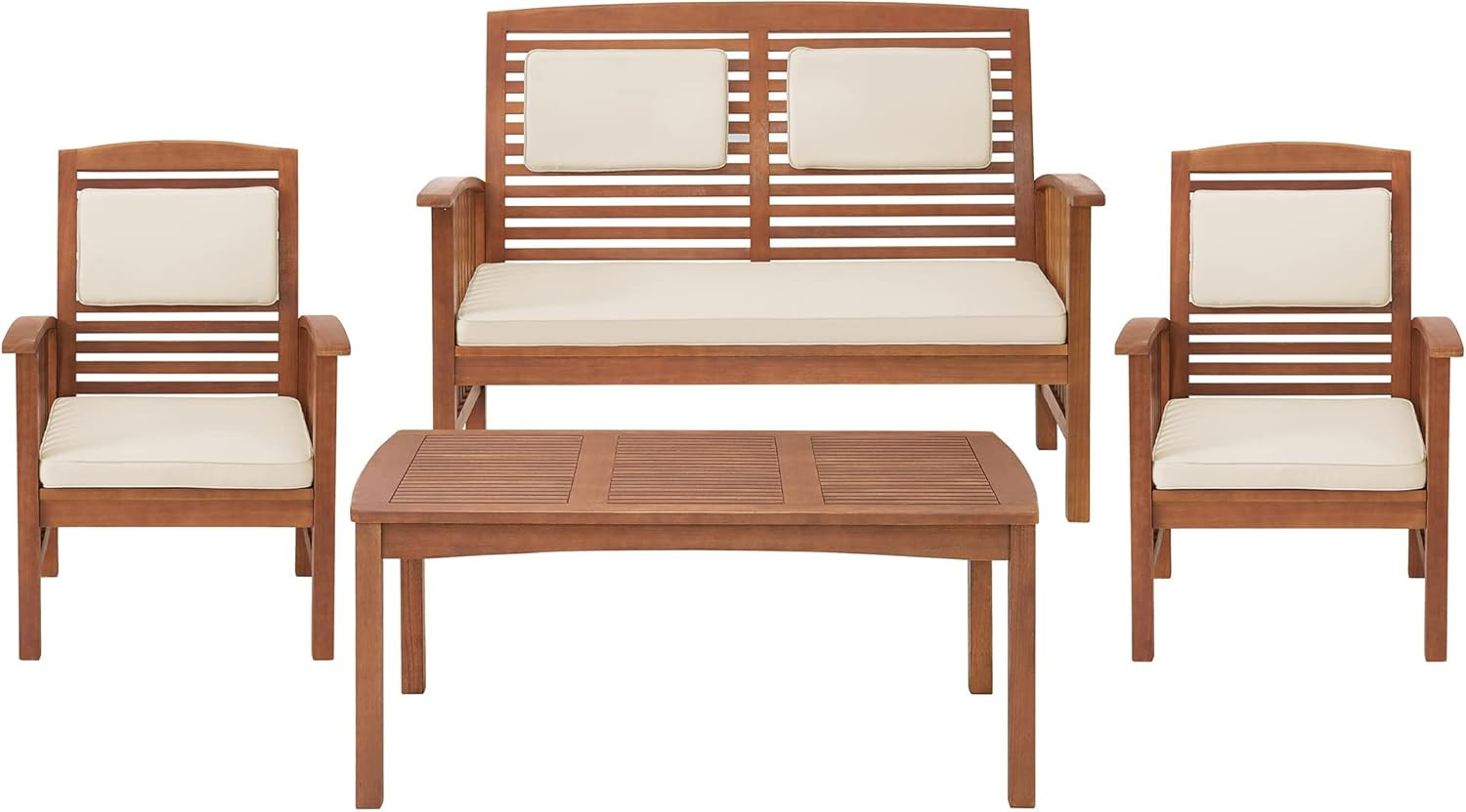 Lyndon 4-Piece Eucalyptus Wood Outdoor Conversation Set with 2-Seat Bench, Set of 2 Chairs, & Coc... | Amazon (US)