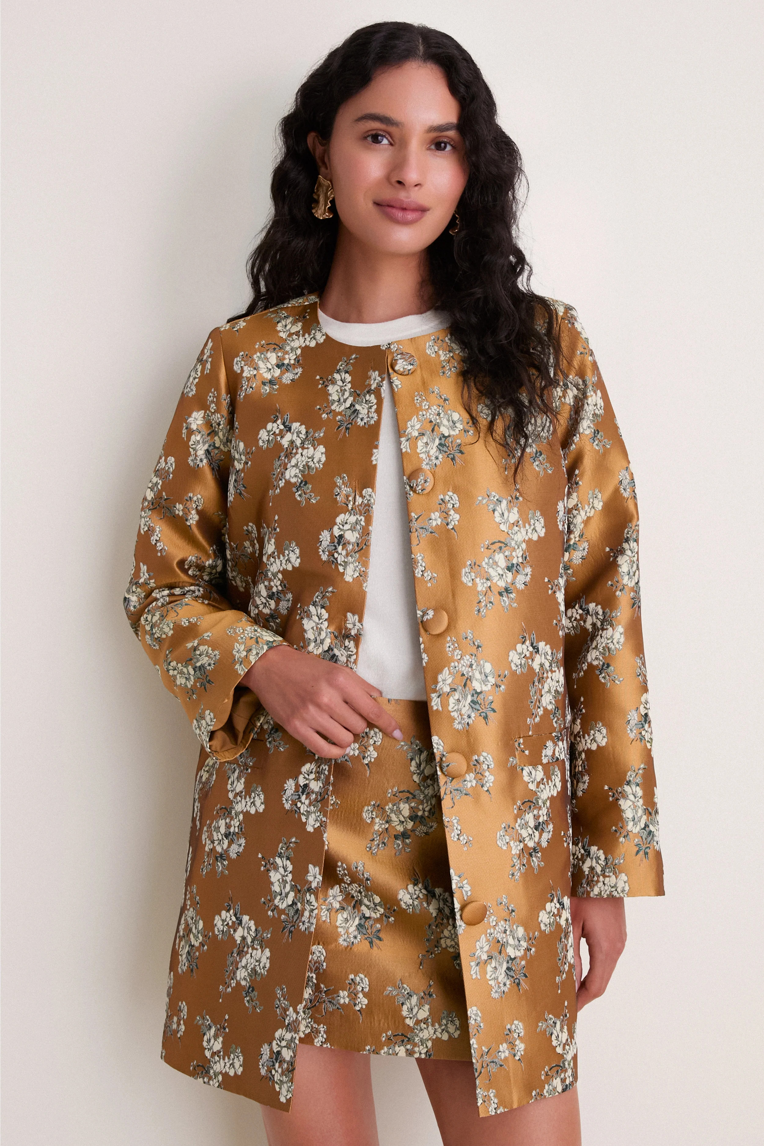 Gilded Blossom Jacquard Mid-Length Callas Coat | Tuckernuck (US)