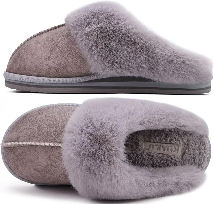 KuaiLu Womens Fluff Plush Slippers Ladies Cosy Memory Foam Warm Winter Mule Slippers Slip on Comf... | Amazon (UK)