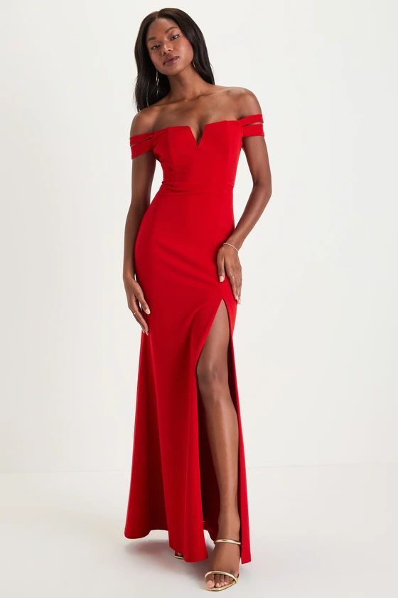 Alluring Vision Red Notched Off-The-Shoulder Maxi Dress | Lulus (US)