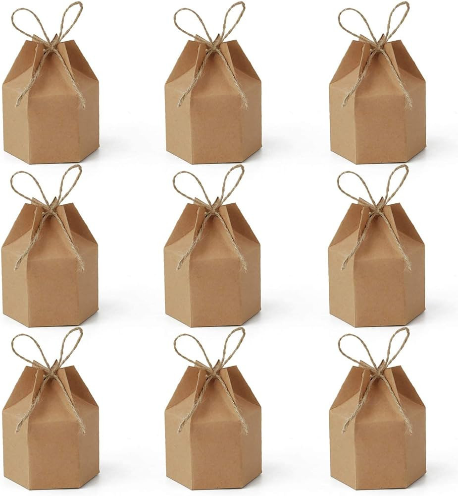 Samanter 50Pack Paper Gift Boxes Lantern Hexagon Kraft Paper Package Box with Twine Candy Chocola... | Amazon (US)