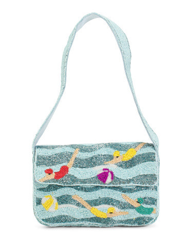 Swimmers With Beach Ball All Over Hand Beaded Shoulder Bag For Women, Leather | TJ Maxx