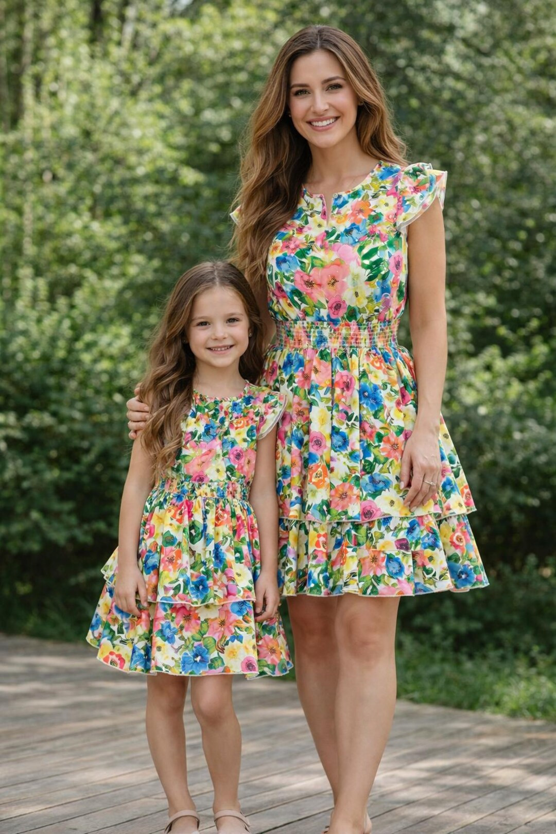 Mommy Daughter Matching Floral Watercolor Dresses, Ruffle Sleeve Summer Outfit - Etsy | Etsy (US)