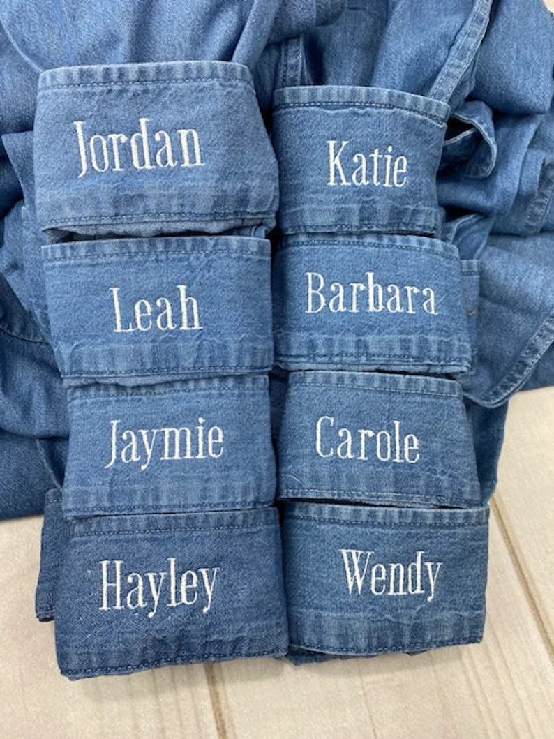 Wedding Party Denim Shirt Embroidered Names on Cuffs Oversized Casual Shirts for Bachelorette Par... | Etsy (US)