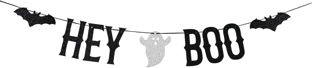 Black Glitter Hey&Boo Banner - Halloween Party Bunting Garlands - Haunted House Decorating, Indoo... | Amazon (US)