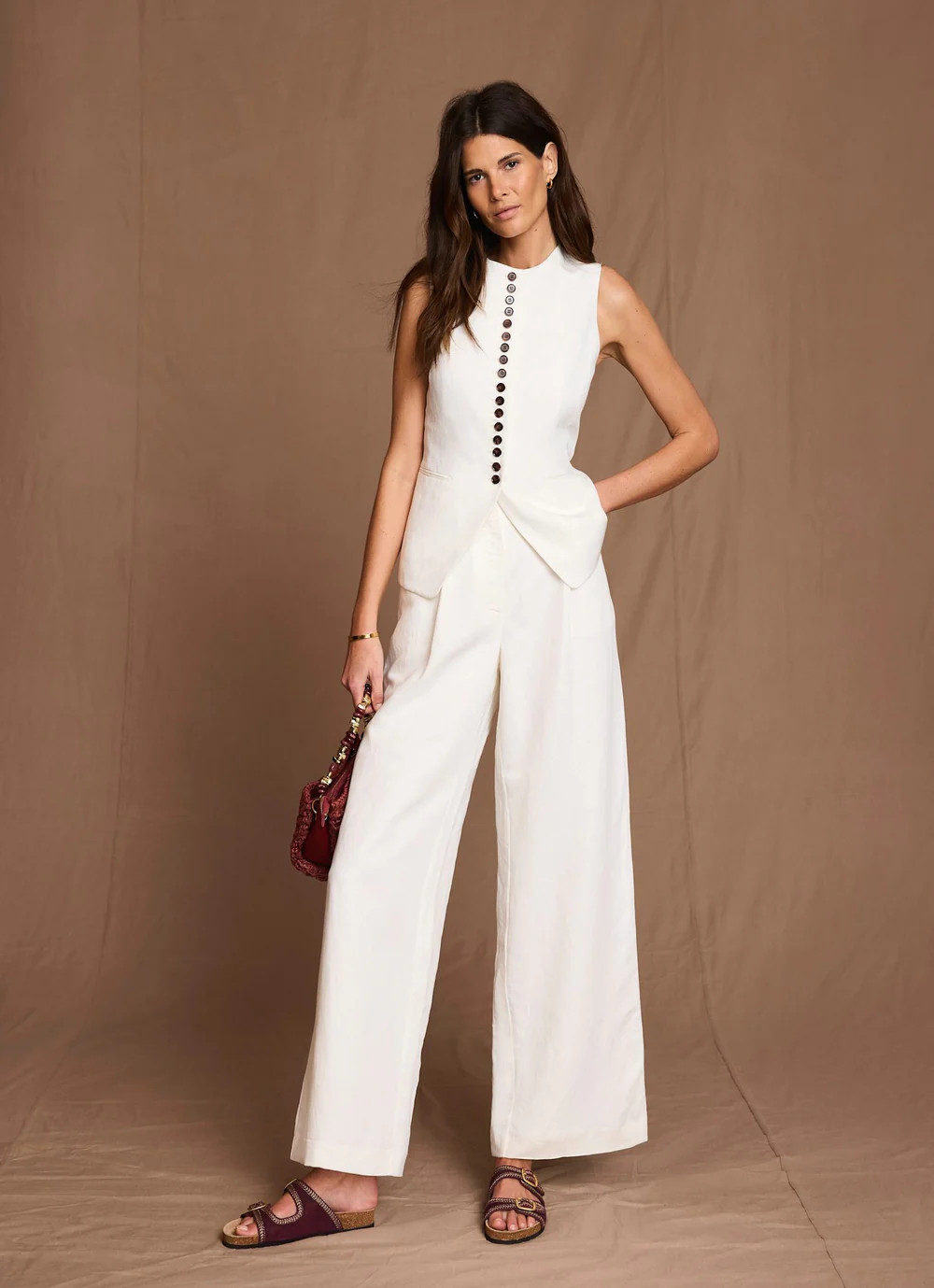 Cream Linen Blend Pleated Wide Leg Trousers | Mint Velvet