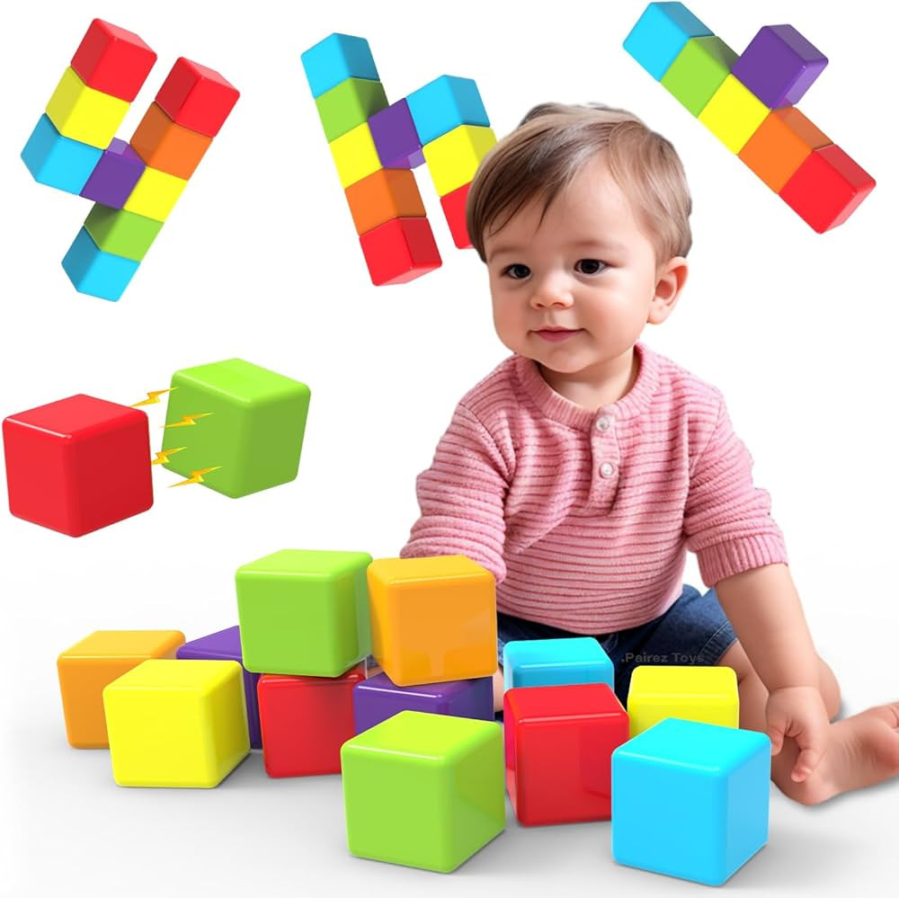 Magnetic Building Blocks, 1.65 inch Large Magnetic Stacking Cubes for Toddlers, Sensory & Montess... | Amazon (US)