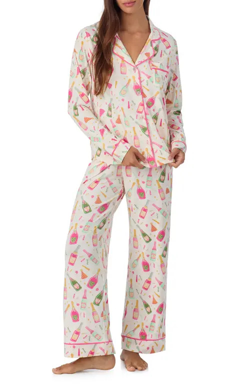Room Service Pjs Piped Jersey Pajamas in White/Print at Nordstrom, Size X-Small | Nordstrom