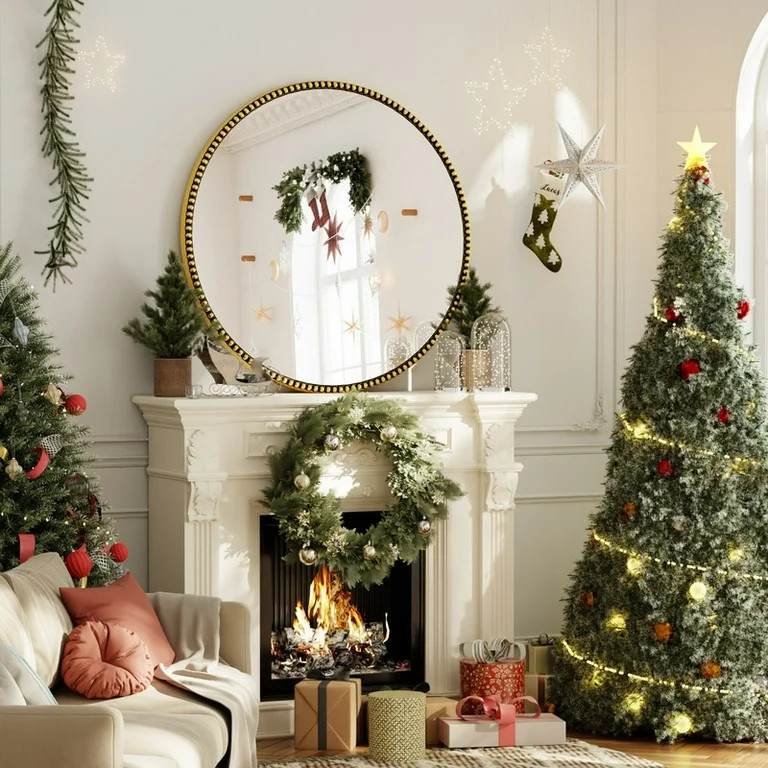 BEAUTYPEAK 36" Round Large Vintage Mirror Decorative Bathroom Mirror, Gold | Walmart (US)