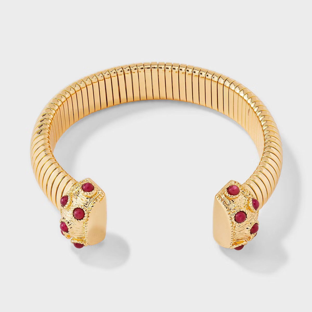 Ribbed Open Cuff Bracelet with Burgundy Stones - A New Day™ Red/Gold | Target