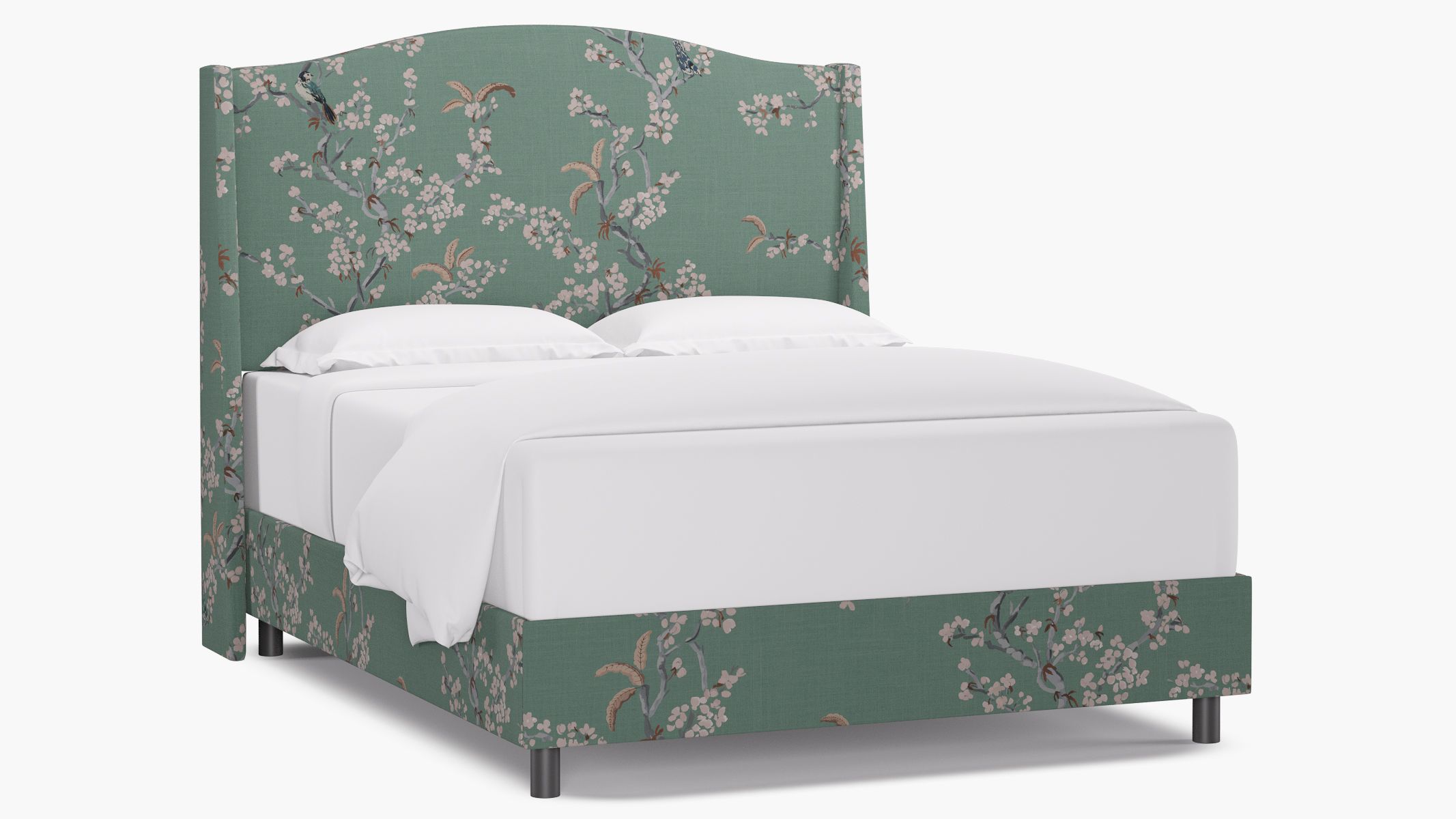 Classic Wingback Bed | Queen | Mint Cherry Blossom | The Inside