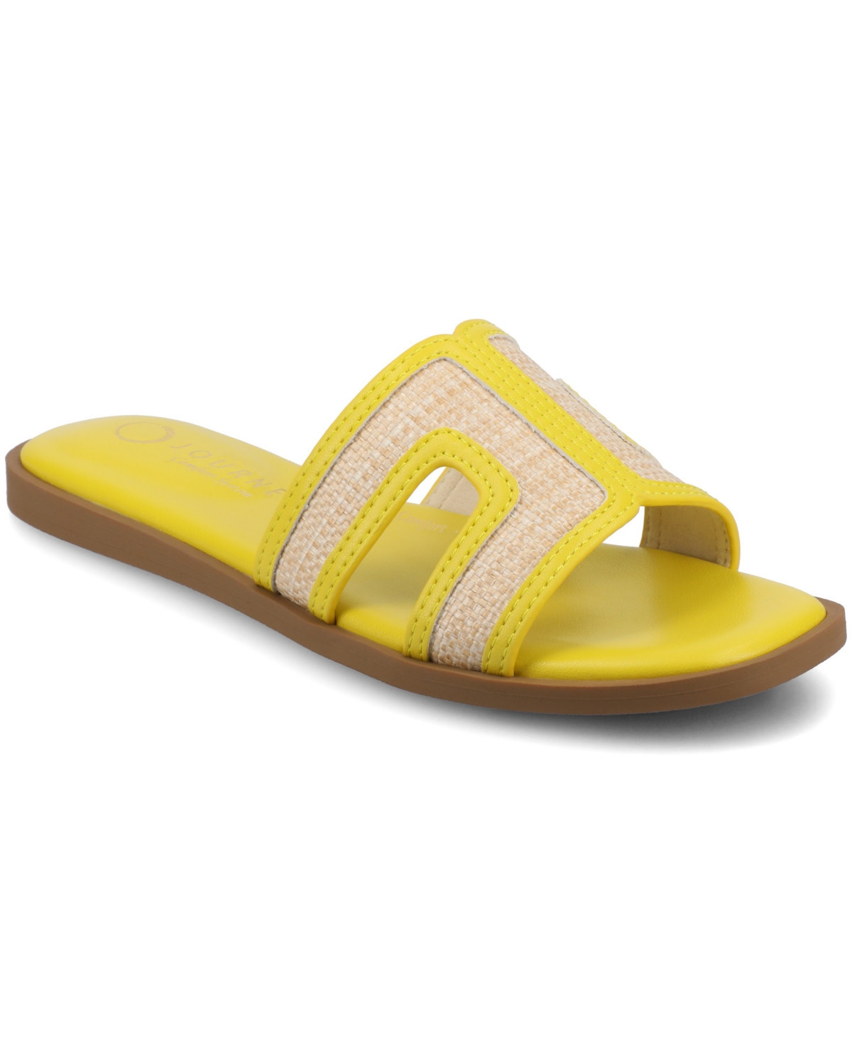 Journee Collection Womens Primah "H" Band Medium and Wide Width Slip On Flat Sandals - Mango Raffia | Macy's