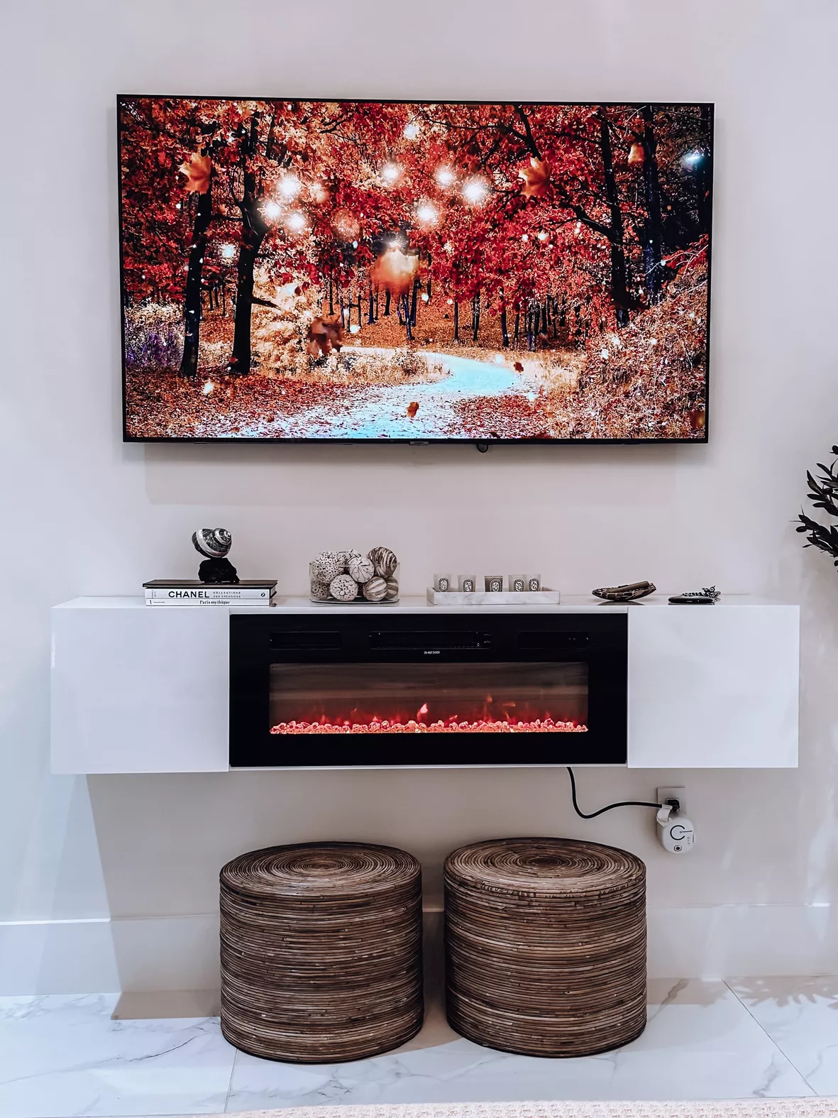  AMERLIFE Floating Fireplace TV Stand, Wall Mounted