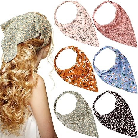 6 Pieces Floral Elastic Hair Bandanas Scarf Headband Chiffon Head Kerchief Floral Printed Turban ... | Amazon (US)