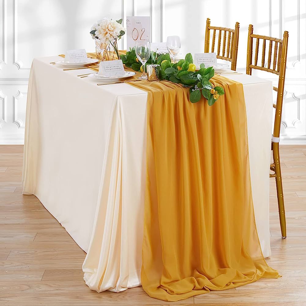 10FT Chiffon Table Runner 27x120 Inches Mustard Yellow Wedding Runner Sheer Fabric for Romantic B... | Amazon (US)