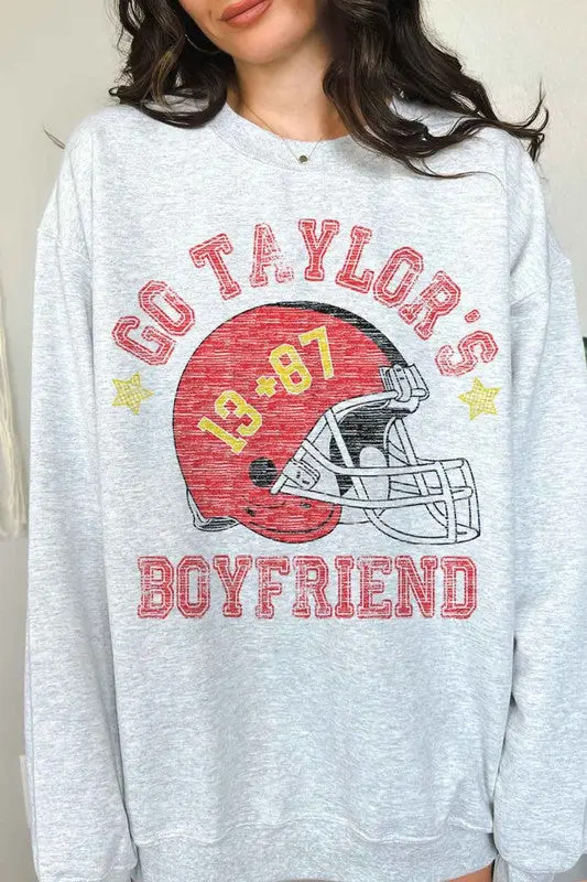 Go Taylors Boyfriend Football Graphic Sweatshirt ASH / MEDIUM | Casual Chic Boutique