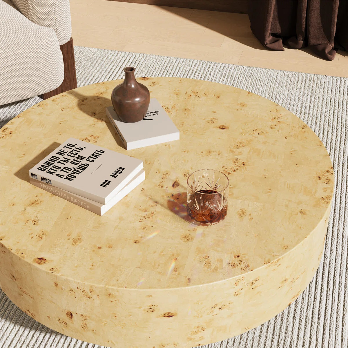 31.5" & 35" Round Solid Wood Burl Coffee Table – Unique Natural Swirl Patterns, Curved Elegant ... | Wayfair North America