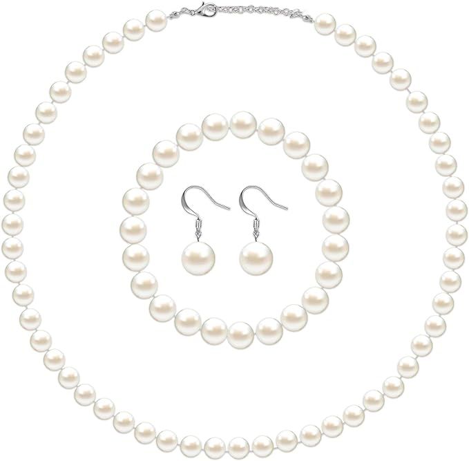 Yaomiao Faux Pearl Jewelry Set Simulated Pearl Necklace Bracelet Earrings for Women Girls | Amazon (US)