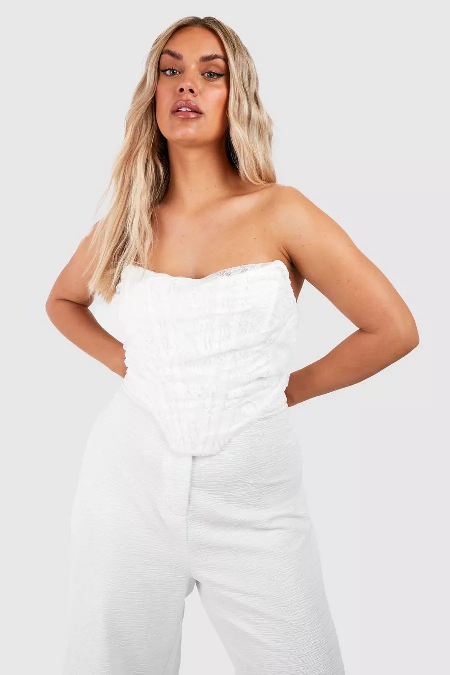 Plus Lace Ruched Pointed Corset Top | Boohoo.com (US & CA)