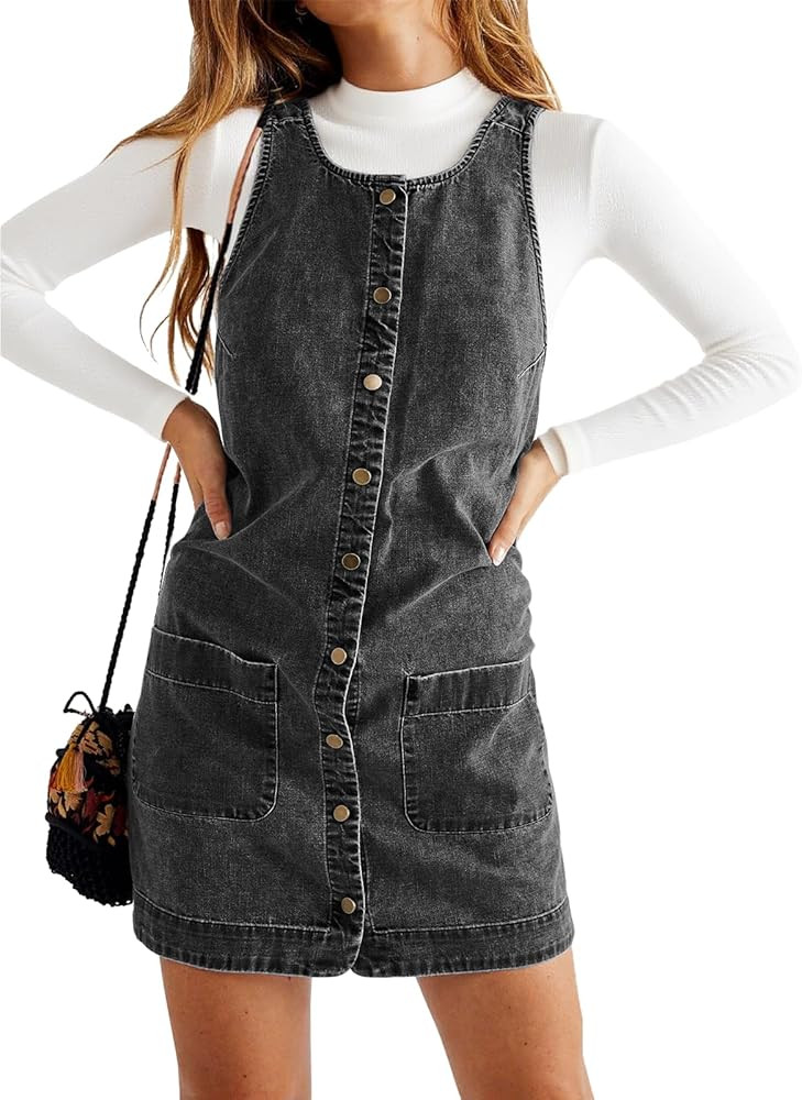 Yousify Womens Casual Sleeveless Denim Overalls Dresses Button Down Summer Jean Mini Dress 2025 T... | Amazon (US)