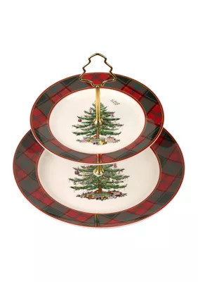 Spode Christmas Tree Tartan Two Tier Server | Belk