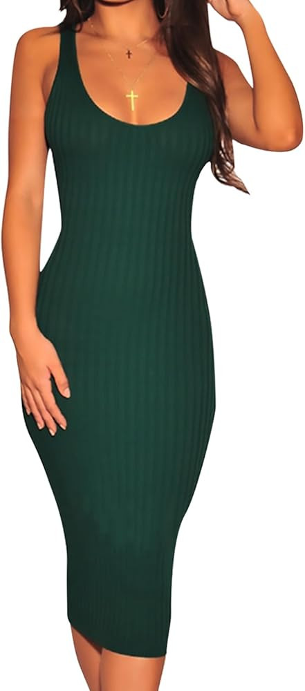 Women's Sexy Bodycon Tank Dresses Sleeveless Ribbed Knit Midi Club Dresses | Amazon (US)