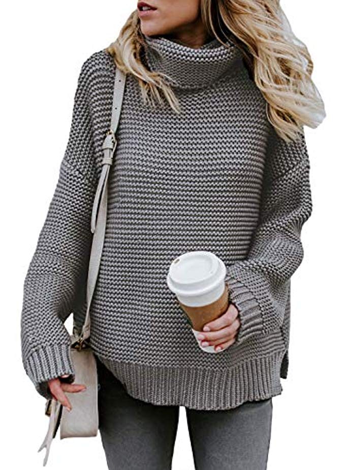 Asvivid Womens Turtleneck Long Sleeve Chunky Knit Pullover Sweater | Amazon (US)