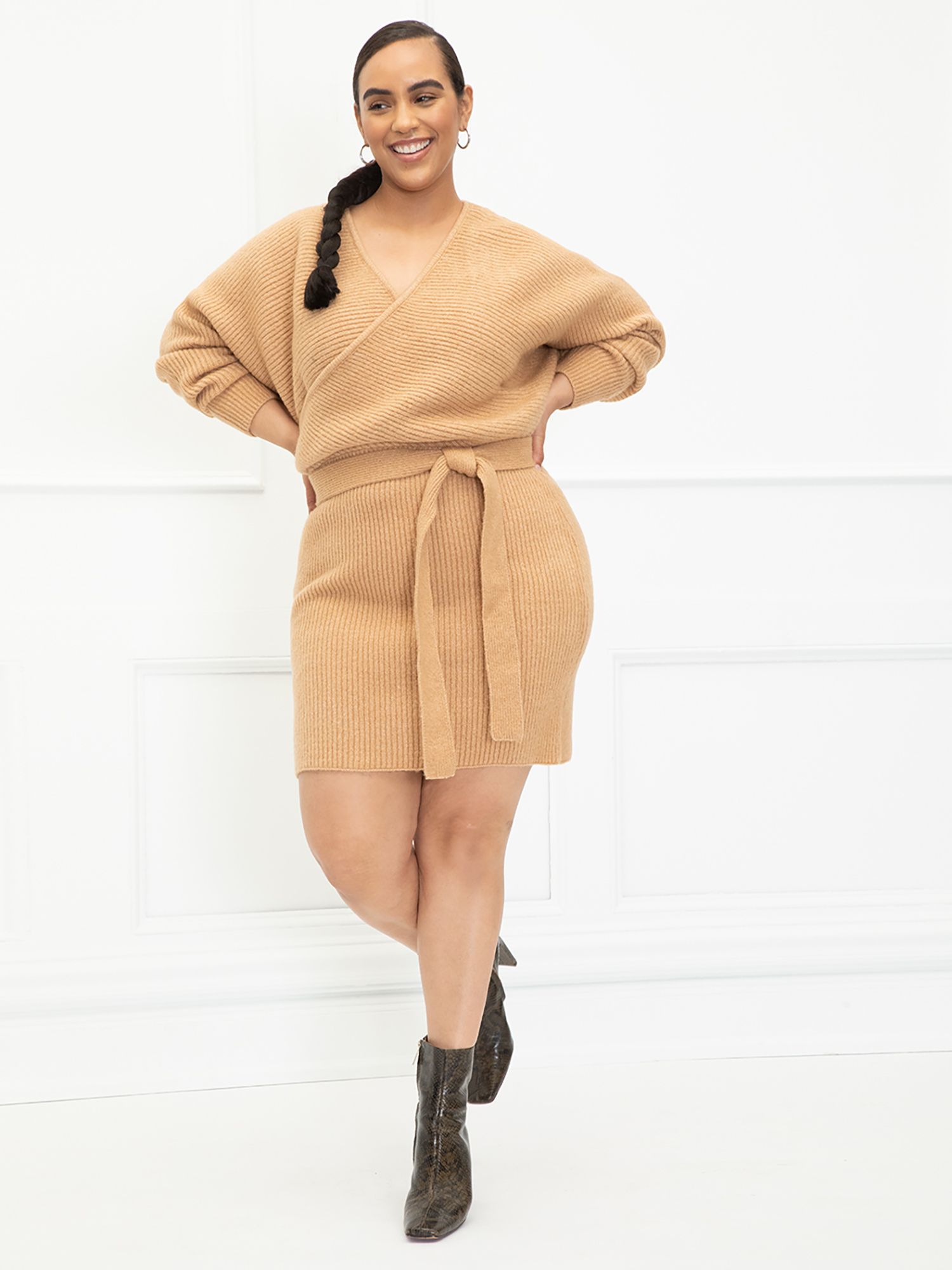 ELOQUII Elements Women's Plus Size Dolman Sleeve Tie-Waist Sweater Dress | Walmart (US)