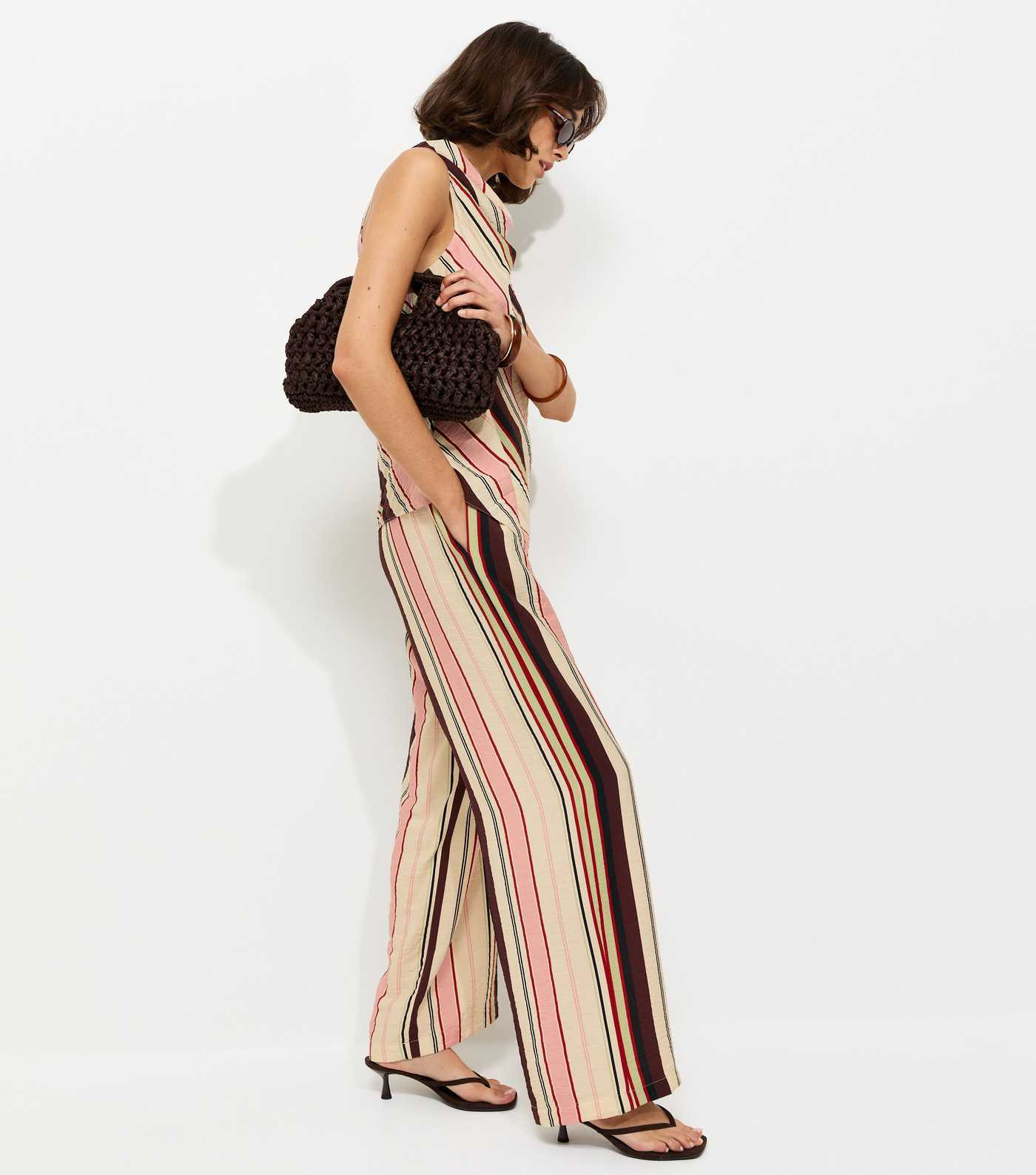 Cream Striped Drawstring Wide Leg Trousers | New Look | New Look (UK)