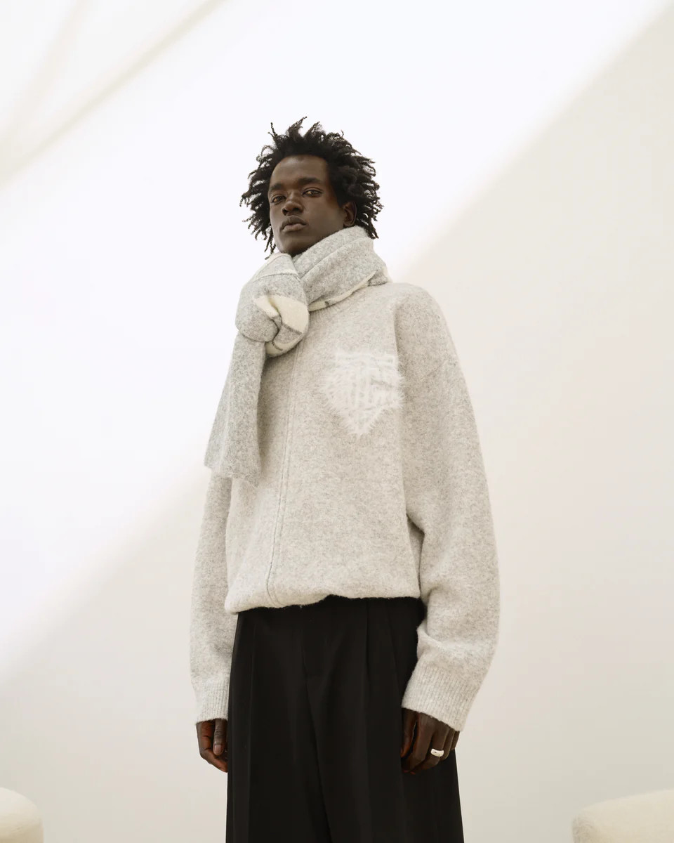 MONOGRAM FLUFFY KNIT ZIP THROUGH - GREY MARL | The Couture Club