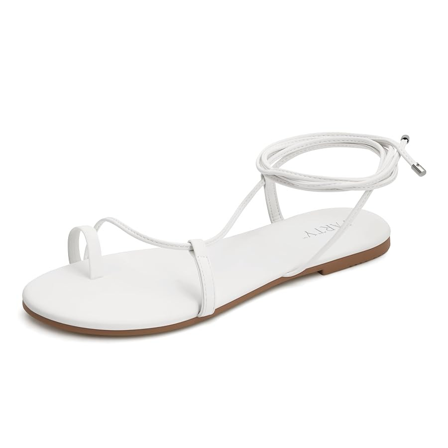 PARTY Women's Strappy Sandals Lace Up Flats Tie Up Shoes Wrap Flip Flop | Amazon (US)
