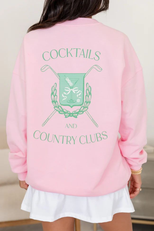 Cocktails And Country Clubs Light Pink Oversized Graphic Sweatshirt | Pink Lily