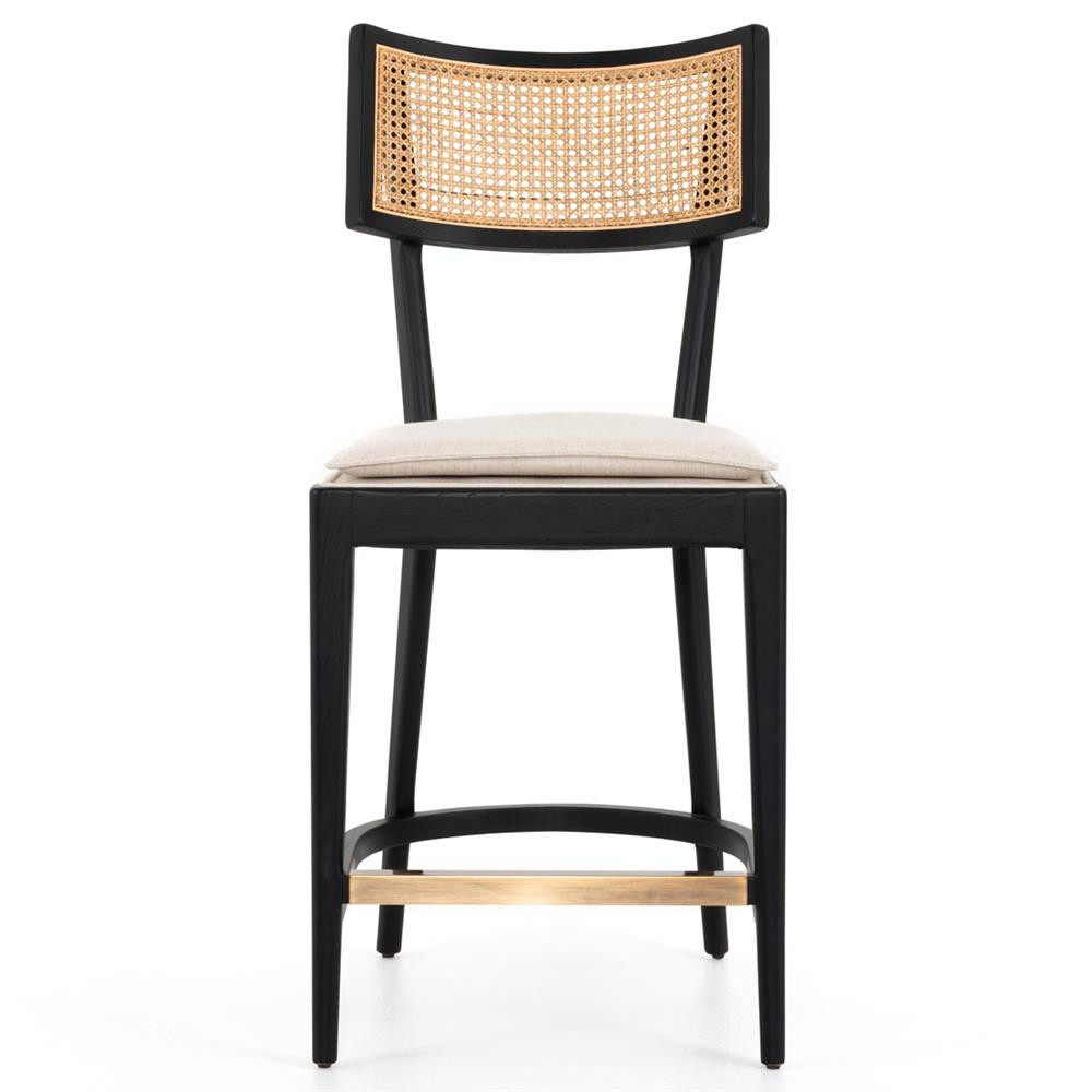 Tina Modern Cream Performance Upholstered Woven Cane Black Wood Counter Stool | Kathy Kuo Home