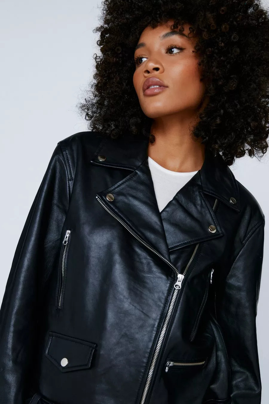 Oversized Real Leather Moto Jacket | Nasty Gal US