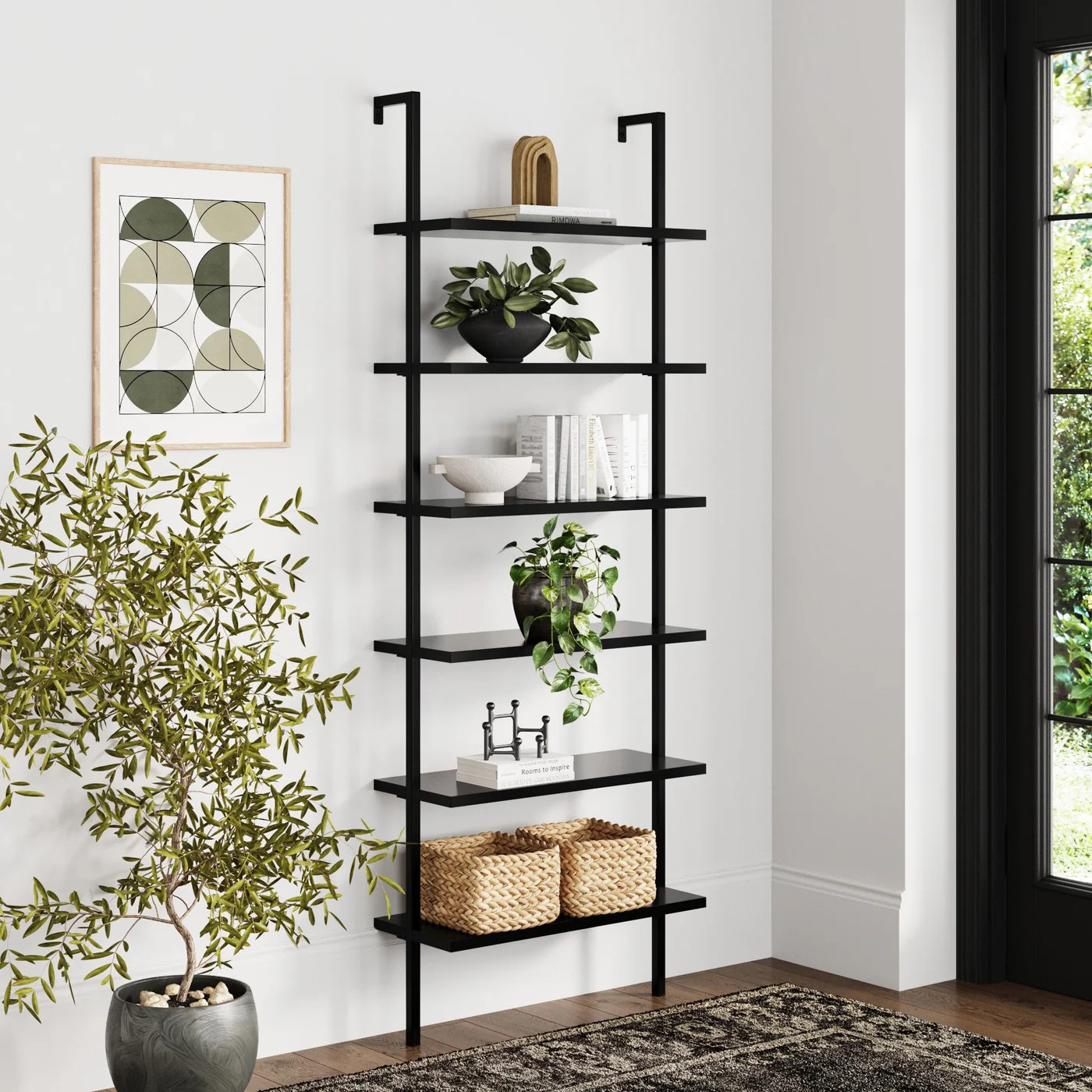 6-Shelf Ladder Bookshelf Black | Nathan James