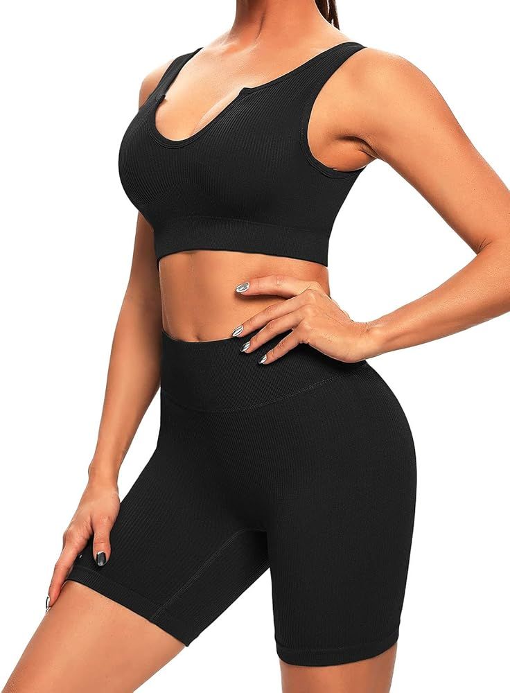 Buscando Workout-Outfits Sets for Women 2-Piece Shorts - Seamless High Waist Athletic Legging Spo... | Amazon (US)