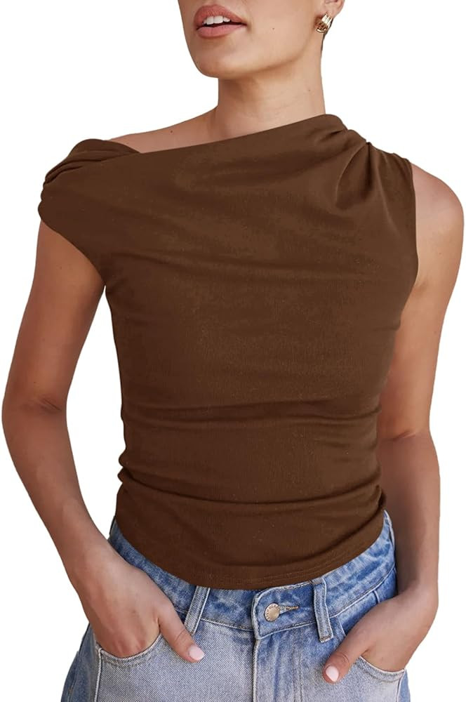 Tankaneo Womens Off The Shoulder Tops Boat Neck Fitted Ruched Shirt Summer Trendy Y2K Going Out T... | Amazon (US)