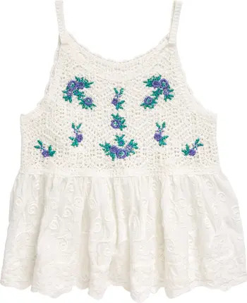 Kids' Embroidered Crochet Cotton Peplum Top | Nordstrom