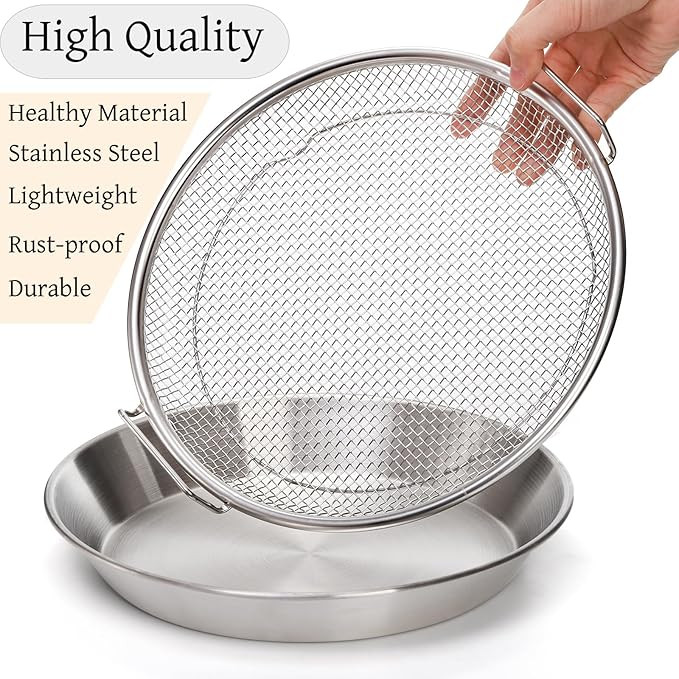 10.3" Kitchen Oil Filter Tray, Stainless Steel Air Fryer Mesh Pan, Draining Basket Accessories fo... | Amazon (US)