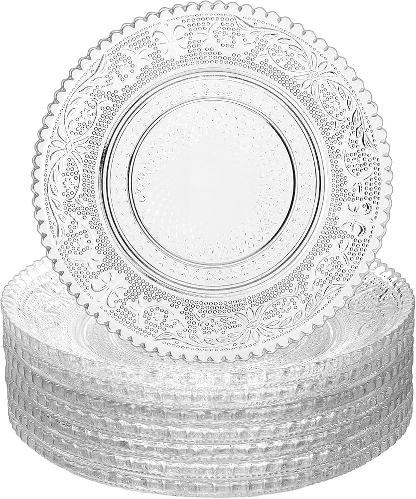 8 Pack Clear Glass Plates, 5.7 Inch Floral Textured Dessert Plates, Transparent Glass Dinnerware ... | Amazon (US)