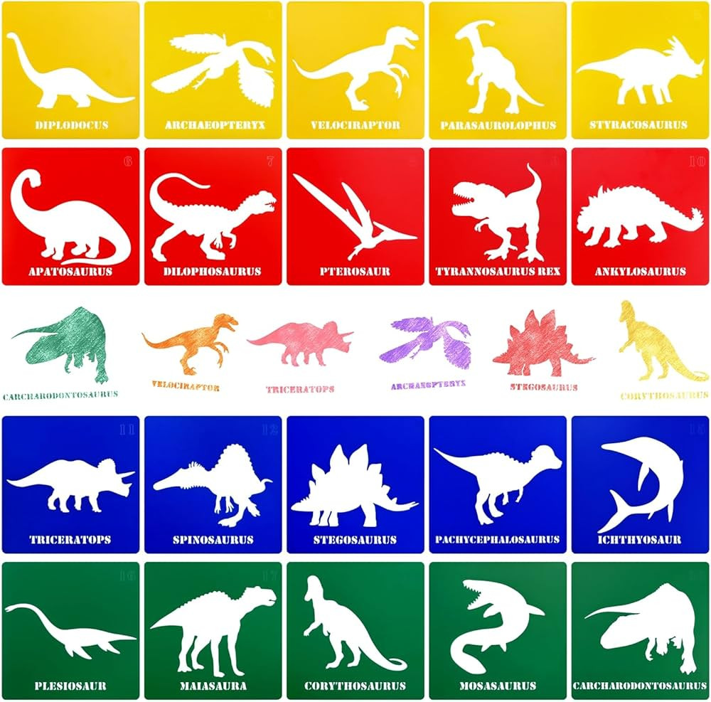 20 Pieces Dinosaur Stencils for Kids 5.1 Inches Drawing Stencils Chalk Stencils Large Washable An... | Amazon (US)