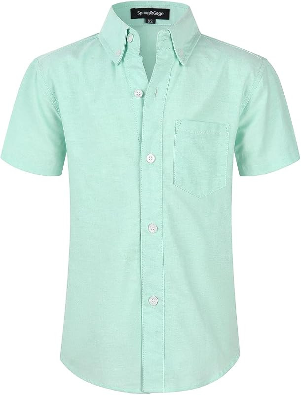 Spring&Gege Boys' Short Sleeve Uniform Oxford Shirt Cotton Solid Button Down Dress Shirts (4-14 Y... | Amazon (US)